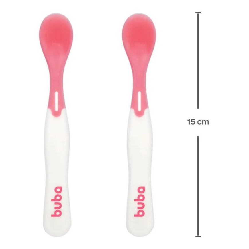 Kit Introdução Alimentar Bebê Buba com Prato Infantil com Divisória, Kit Colher 2 Colheres Termossensível e Babador Sili