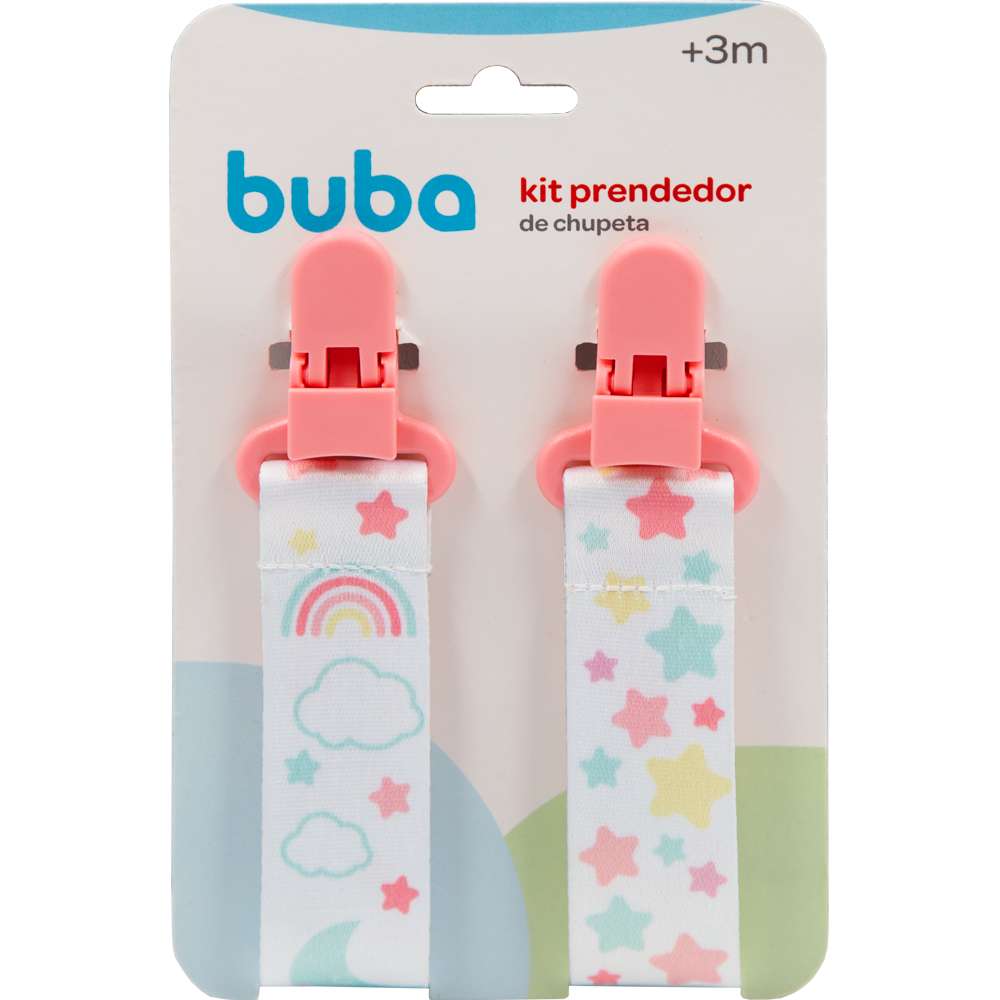 Kit 2 Prendedores de Chupeta Buba Estrelas Rosa