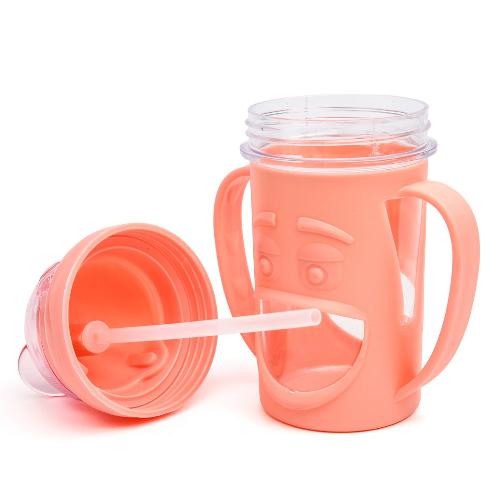 Copo Infantil com Alça para Bebê e Crianças, Garrafa De Água Com Tampa E Canudo de Silicone com Alça 320ml Rosa