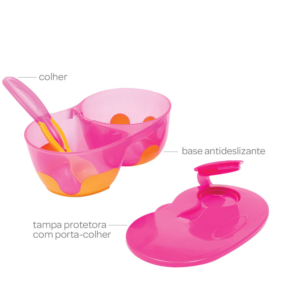 Kit Refeição Pote com Divisória Rosa Buba