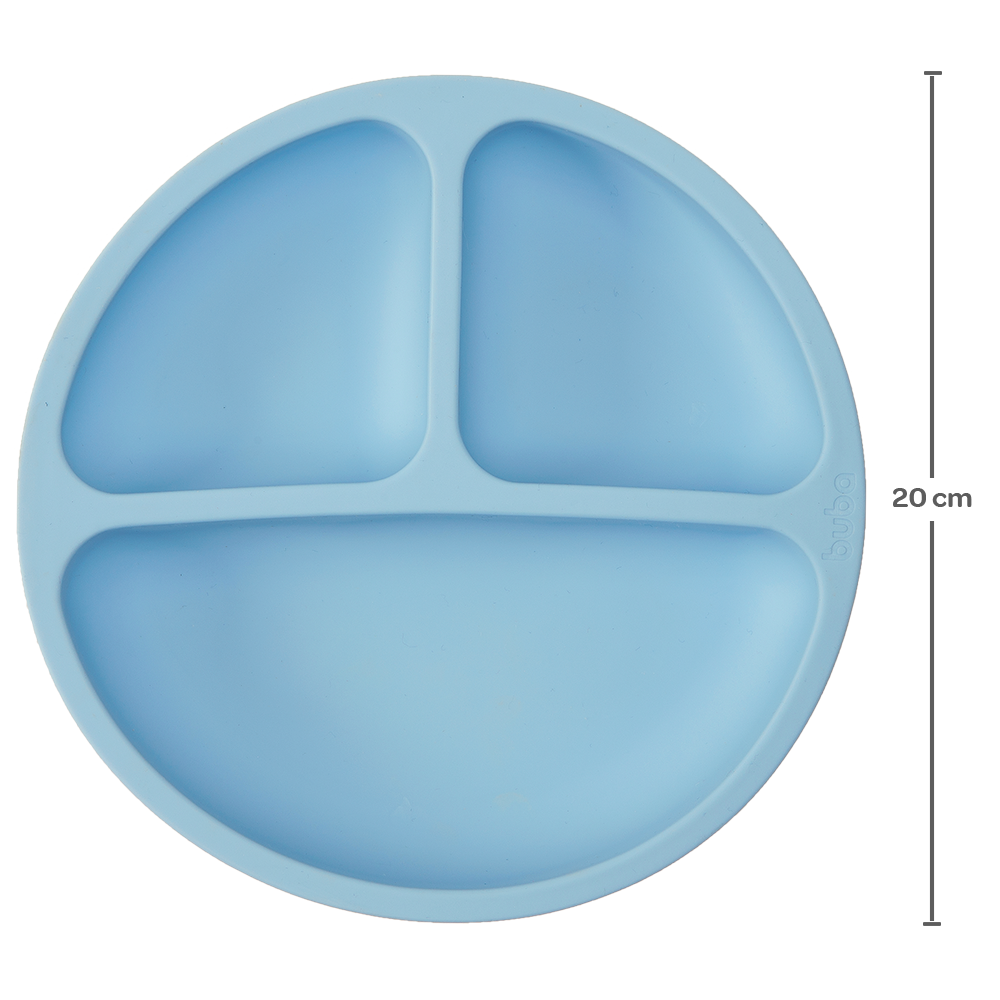 Prato Silicone com Ventosas e Divisórias Buba Azul
