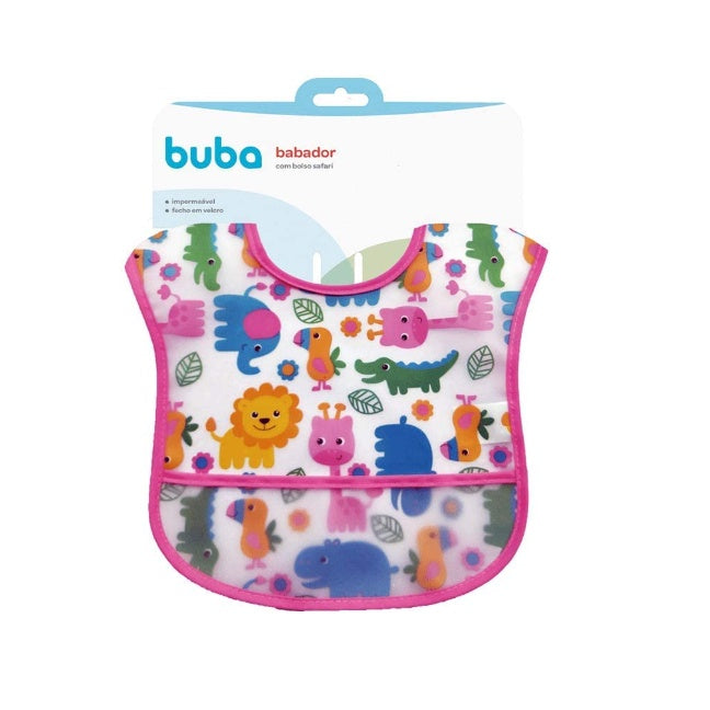 Babador De Bebê/Babador Infantil Impermeável Com bolso Pega Migalhas Safari Rosa Introdução Alimentar - Buba Menina