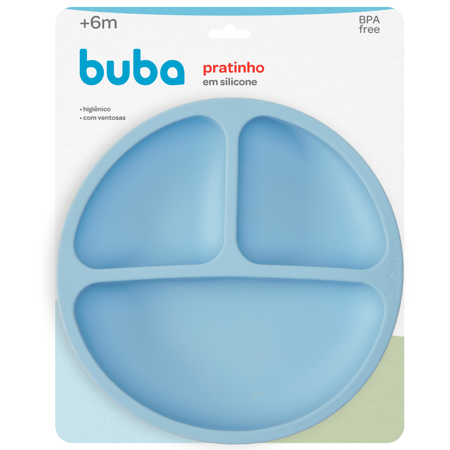 Prato Silicone com Ventosas e Divisórias Buba Azul