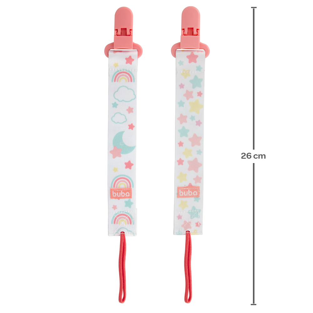 Kit 2 Prendedores de Chupeta Buba Estrelas Rosa