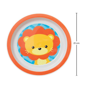 Kit Introdução Alimentar Buba com Prato Raso, Prato Fundo (bowl), Babador Impermeável animal fun, kit Colher Termossenss