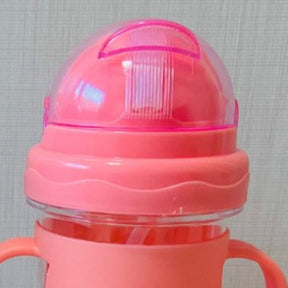 Copo Infantil com Alça para Bebê e Crianças, Garrafa De Água Com Tampa E Canudo de Silicone com Alça 320ml Rosa