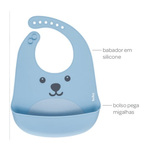 Kit Introdução Alimentar Silicone Buba com Prato de Silicone com Ventosas e Divisória Buba + Babador de Silicone com Peg