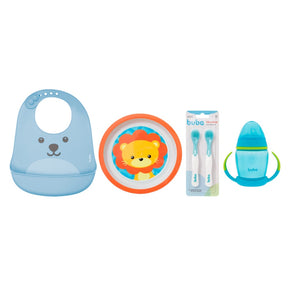 Kit Introdução Alimentar Buba com Prato Raso, Babador de Silicone, Colheres Termossensíveis e Copo de Treinamento