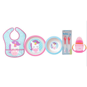 Kit Introdução Alimentar Buba com Prato Raso, Prato Fundo (bowl), Babador Impermeável animal fun, kit Colher Termossenss