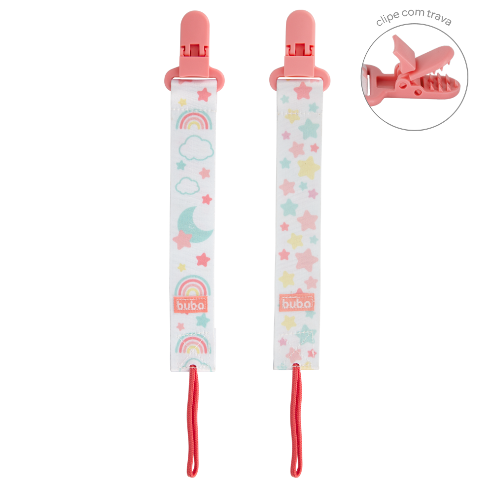 Kit 2 Prendedores de Chupeta Buba Estrelas Rosa