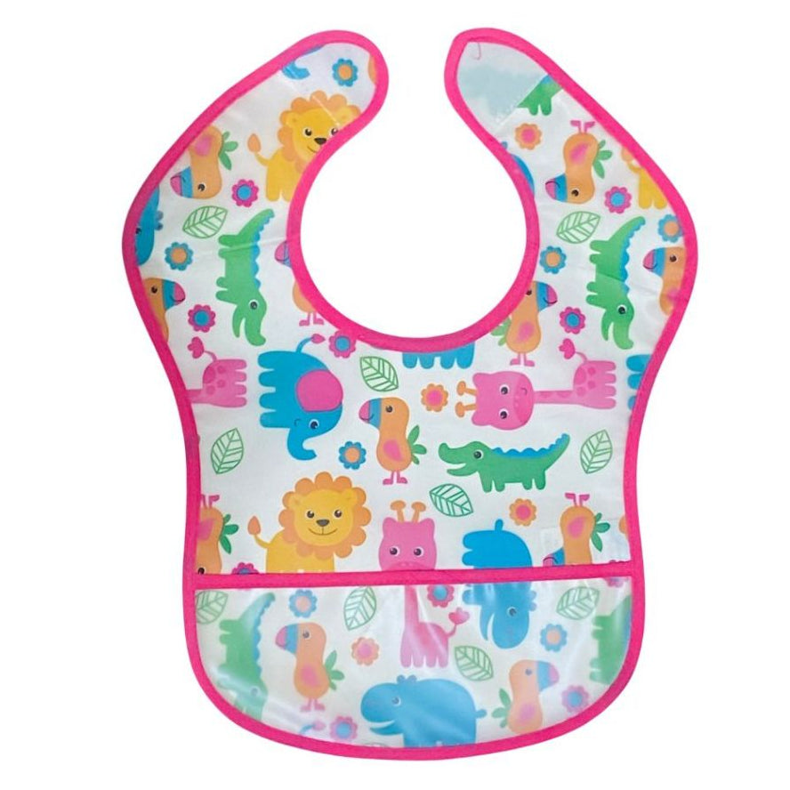 Babador De Bebê/Babador Infantil Impermeável Com bolso Pega Migalhas Safari Rosa Introdução Alimentar - Buba Menina