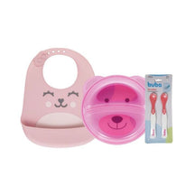 Kit Introdução Alimentar Bebê Buba com Prato Infantil com Divisória, Kit Colher 2 Colheres Termossensível e Babador Sili
