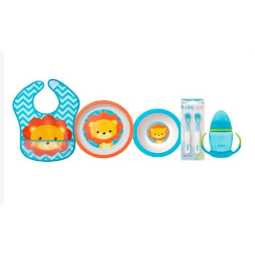 Kit Introdução Alimentar Buba com Prato Raso, Prato Fundo (bowl), Babador Impermeável animal fun, kit Colher Termossenss