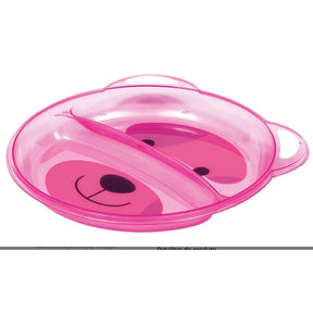 Kit Alimentação Buba com Prato de Urso Infantil com Divisórias + Copo de treinamento com Bico de Silicone + Kit Colheres Termossensíveis