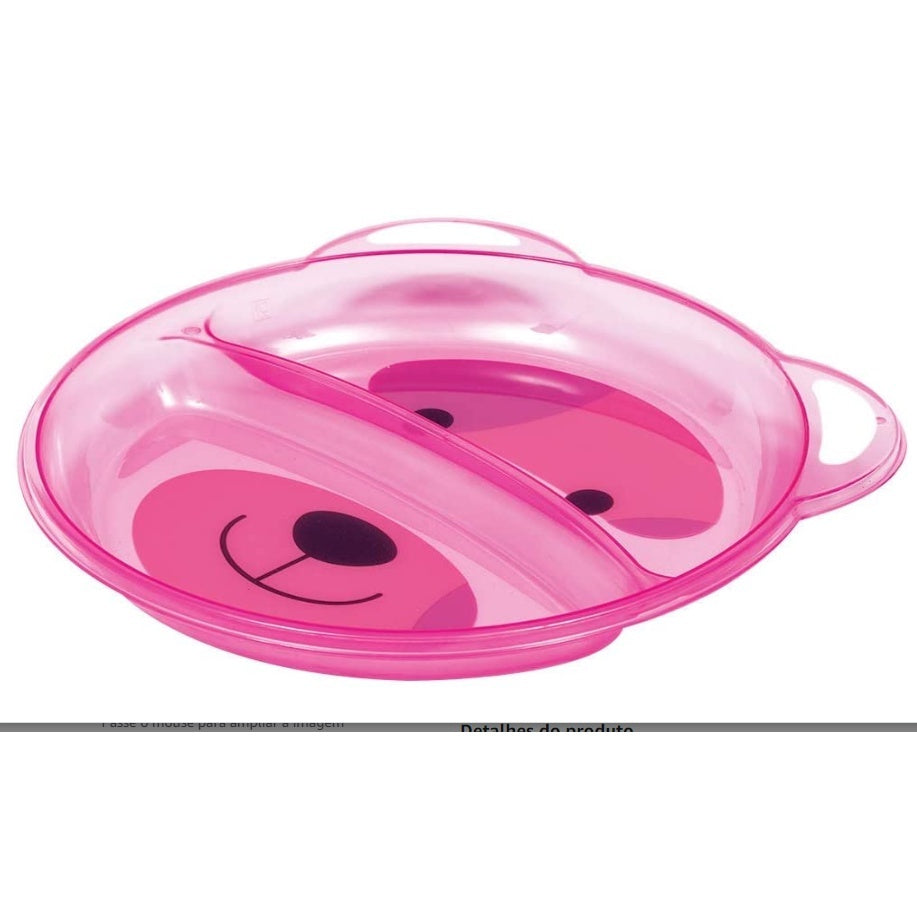 Kit Alimentação Buba com Prato de Urso Infantil com Divisórias + Copo de treinamento com Bico de Silicone + Kit Colheres Termossensíveis