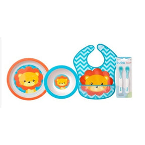 Kit Introdução Alimentar Buba Animal Fun com Pratinho Infantil Raso, Pratinho Bowl Fundo (tigelinha), Babador Impermeáve