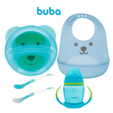 Kit Introdução Alimentar bebê Buba / Kit Refeição Infantil (prato divisória, babador pega migalhas gumy, 2 colheres term