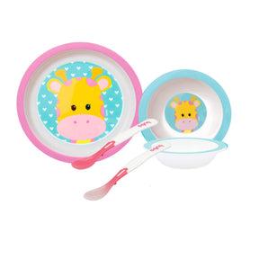 Kit 2 pratinhos + 2 colheres Termossensível Buba - Kit Alimentação Refeição prato bowl tigelinha prato raso / Kit Introd