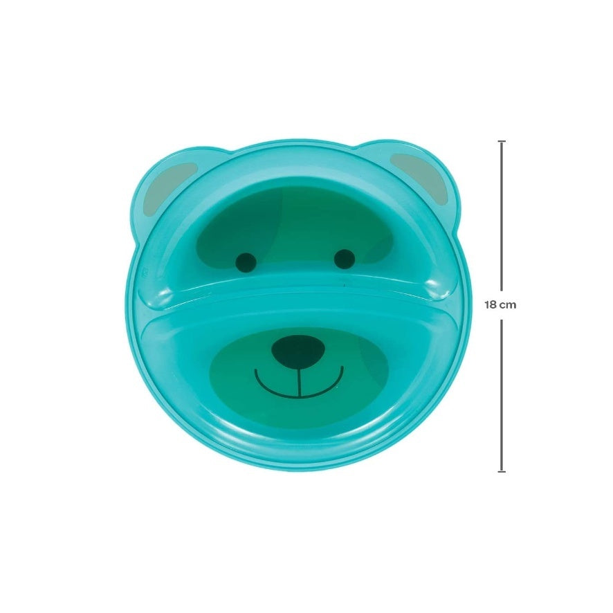 Kit Alimentação Buba com Prato de Urso Infantil com Divisórias + Copo de treinamento com Bico de Silicone + Kit Colheres Termossensíveis