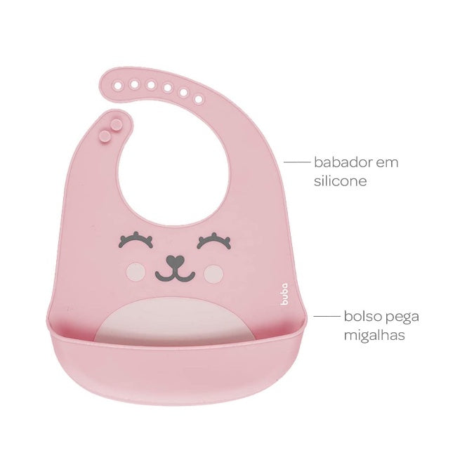 Kit Refeição/Introdução Alimentar bebê Buba (prato divisória, babador pega migalhas Gumy, 2 colheres termossensíveis, co